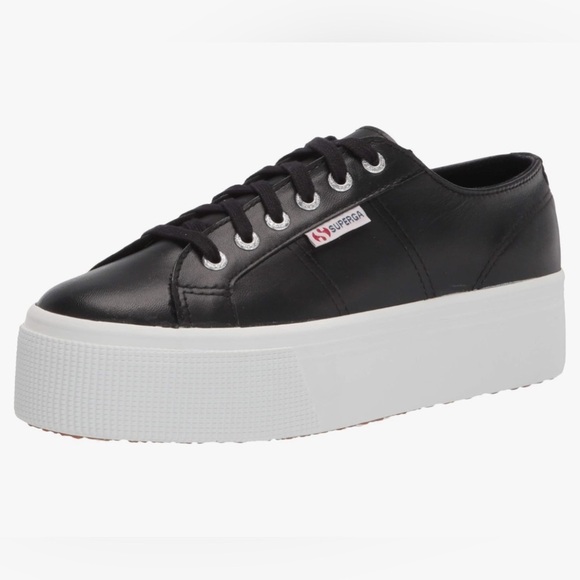 Superga Women's 2790-Naplngcotu Sneaker size 9 Black Leather upper white sole - Picture 1 of 7